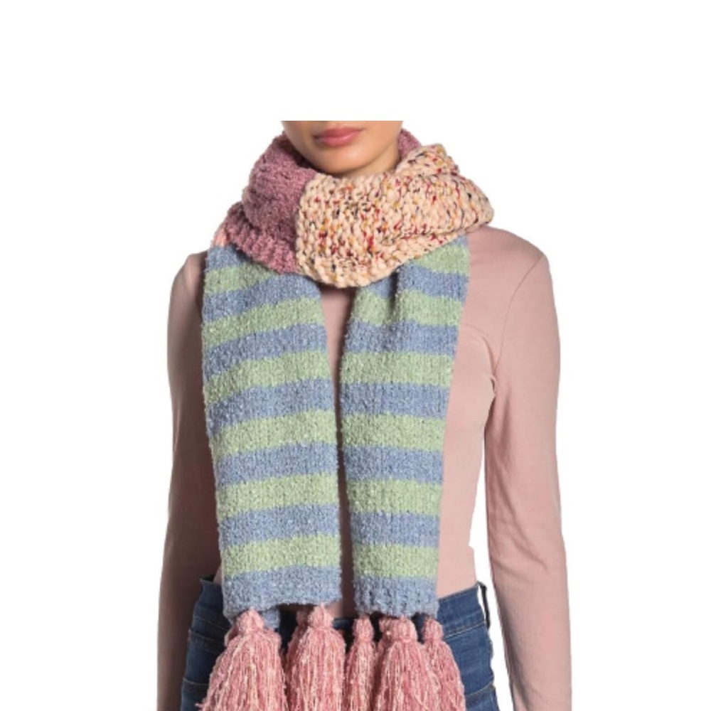 Free People Pink and Blue Knit Scarf
